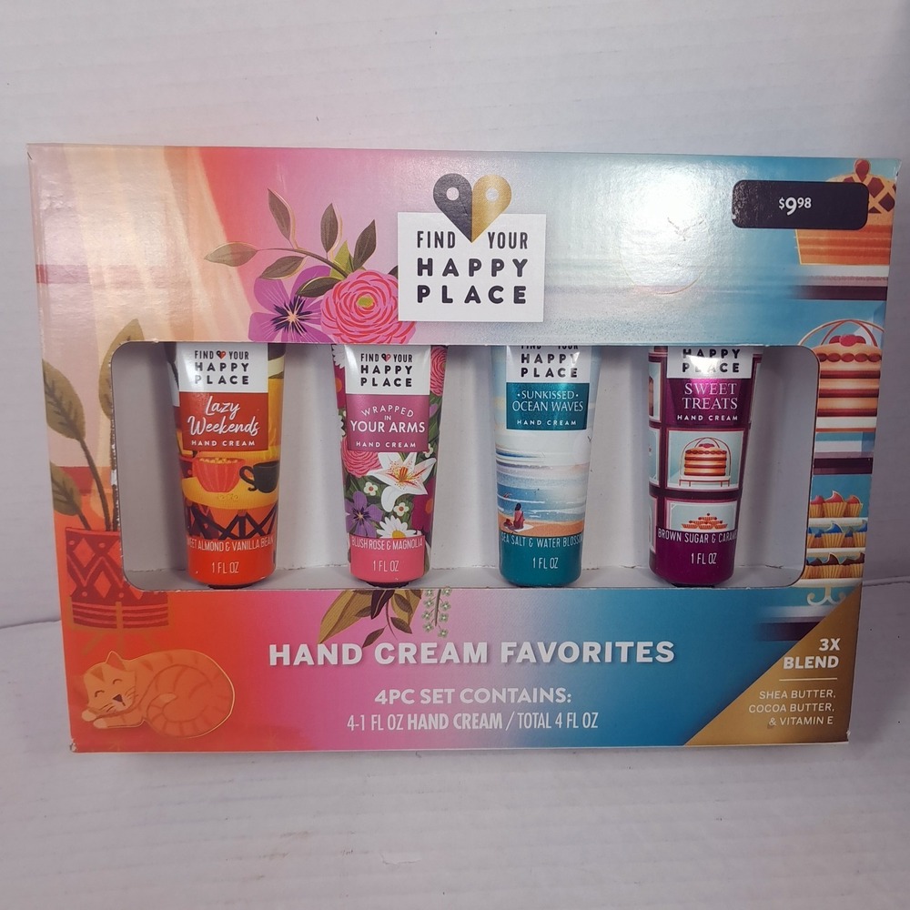 NEW Happy Place hand cream set 4 lotion travel Lazy Weekends Sweet Treats minis